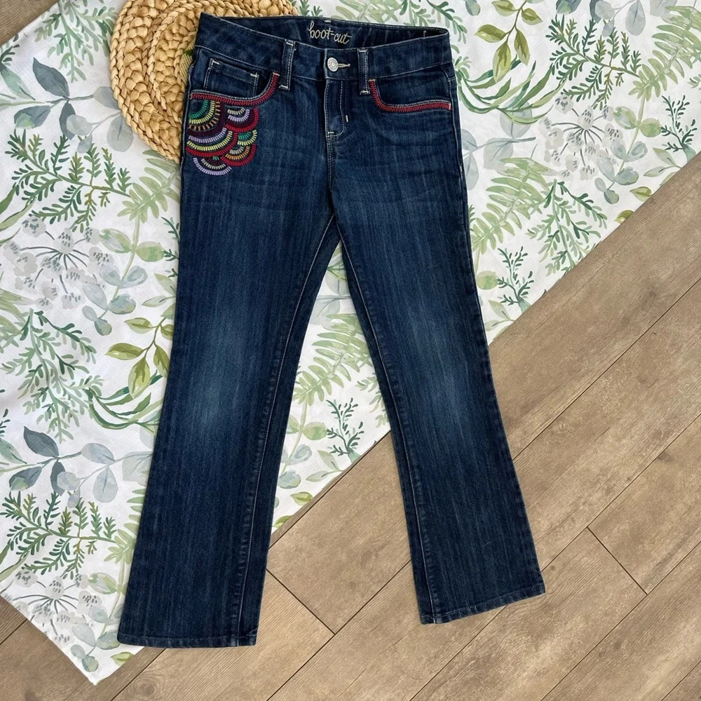 Old Navy Navy Boot-Cut Jeans with Multicolor Embroidery